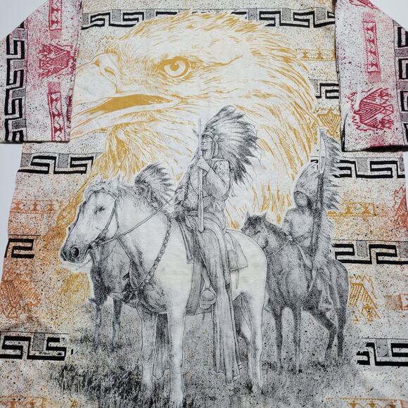 Vintage Native American Shirt Adult XL All Over Print Horse Indian Single Stitch - Picture 11 of 16
